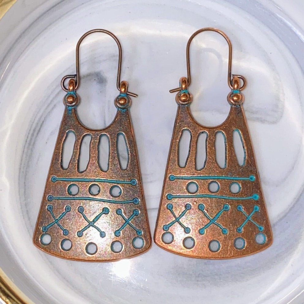 Turquoise Tribal Huggie Earrings