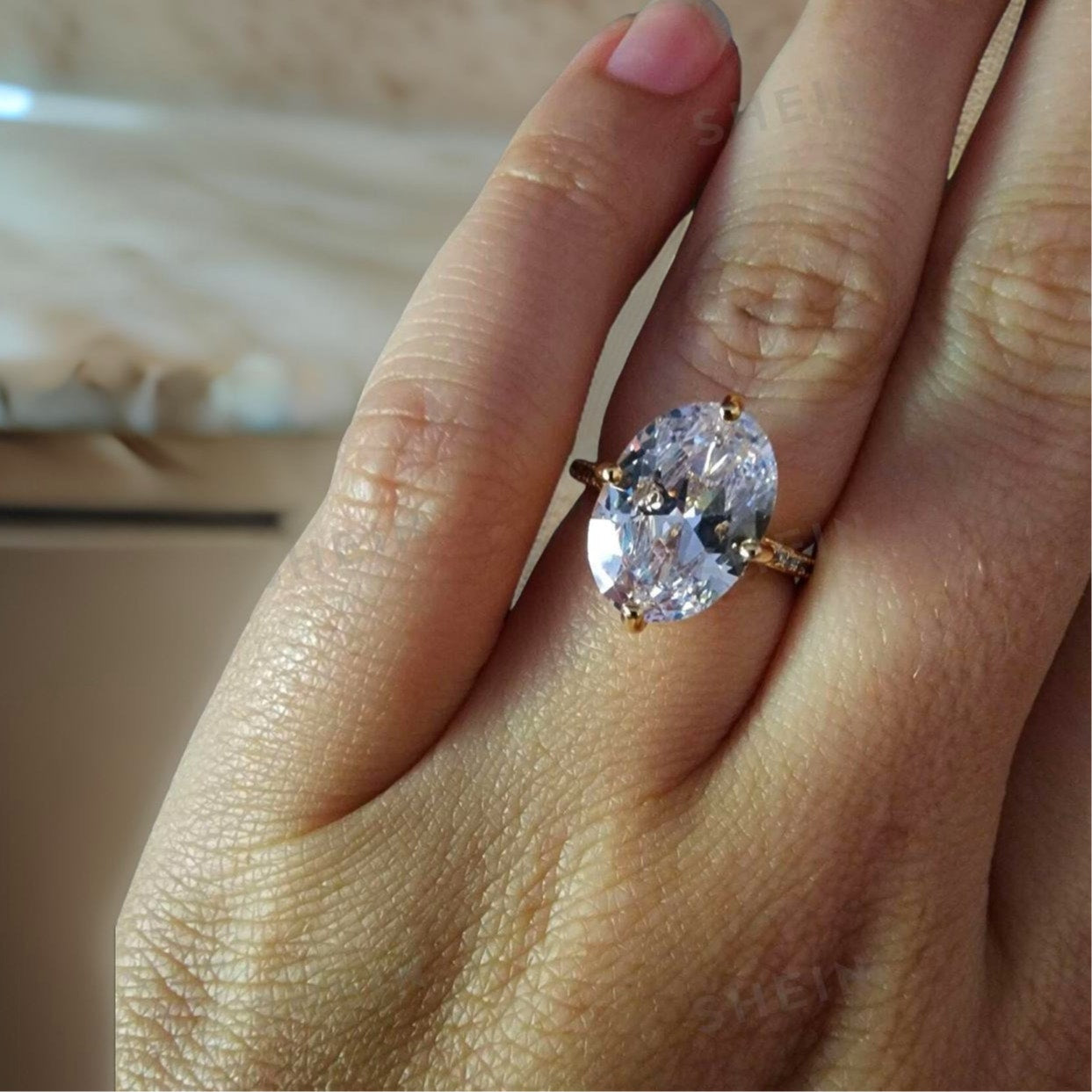 Oval Solitaire Cubic Zirconia Gold Ring