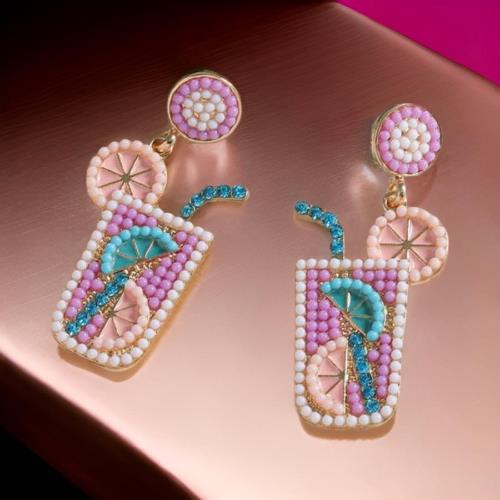 Rhinestone Tropical Drink Dangle Earrings