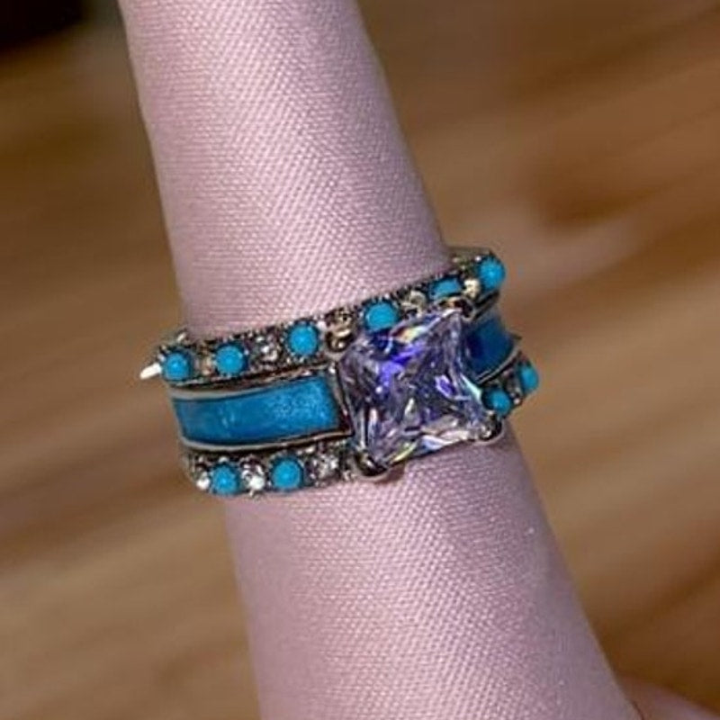 3-ring Silver Turquoise Solitaire Band