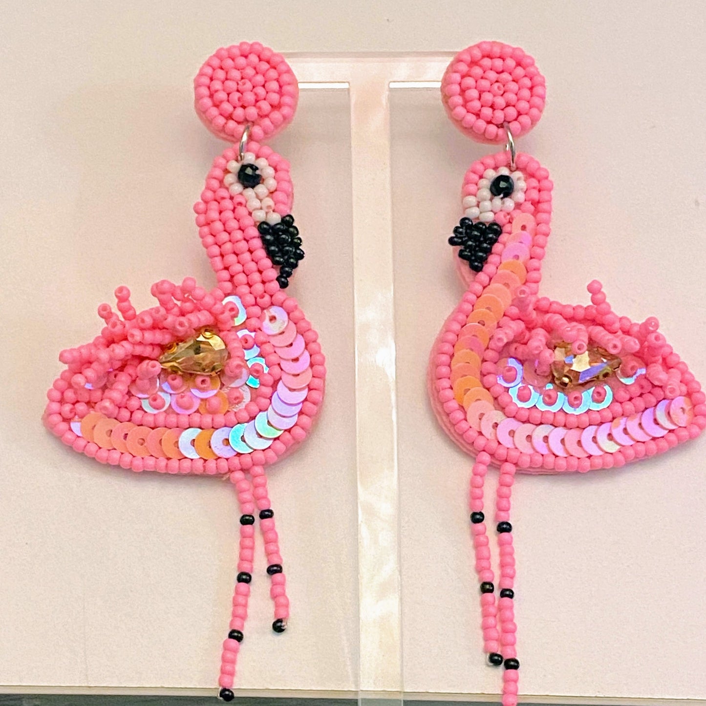 Dazzling Flamingo Beaded Earrings