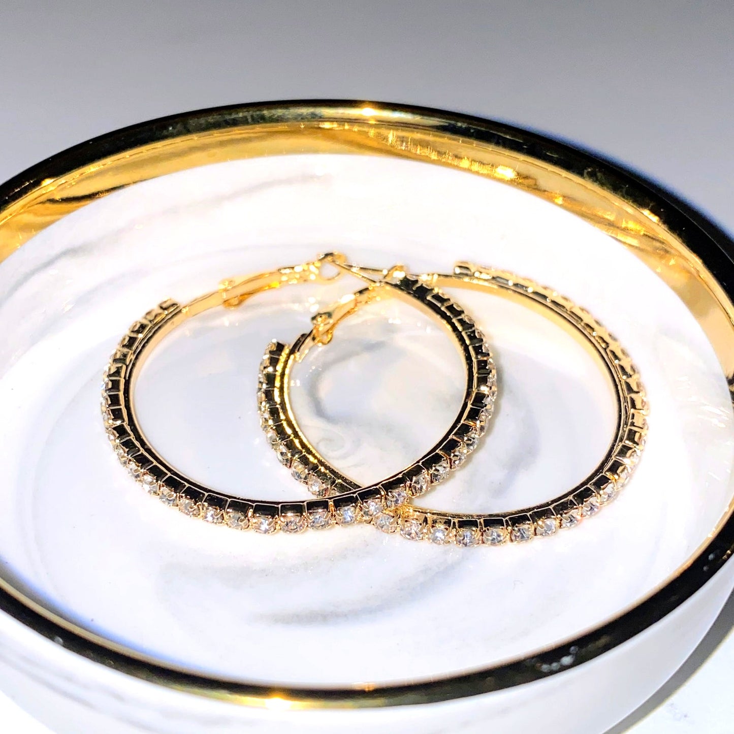 Rhinestone Lined Gold Hoop Earrings