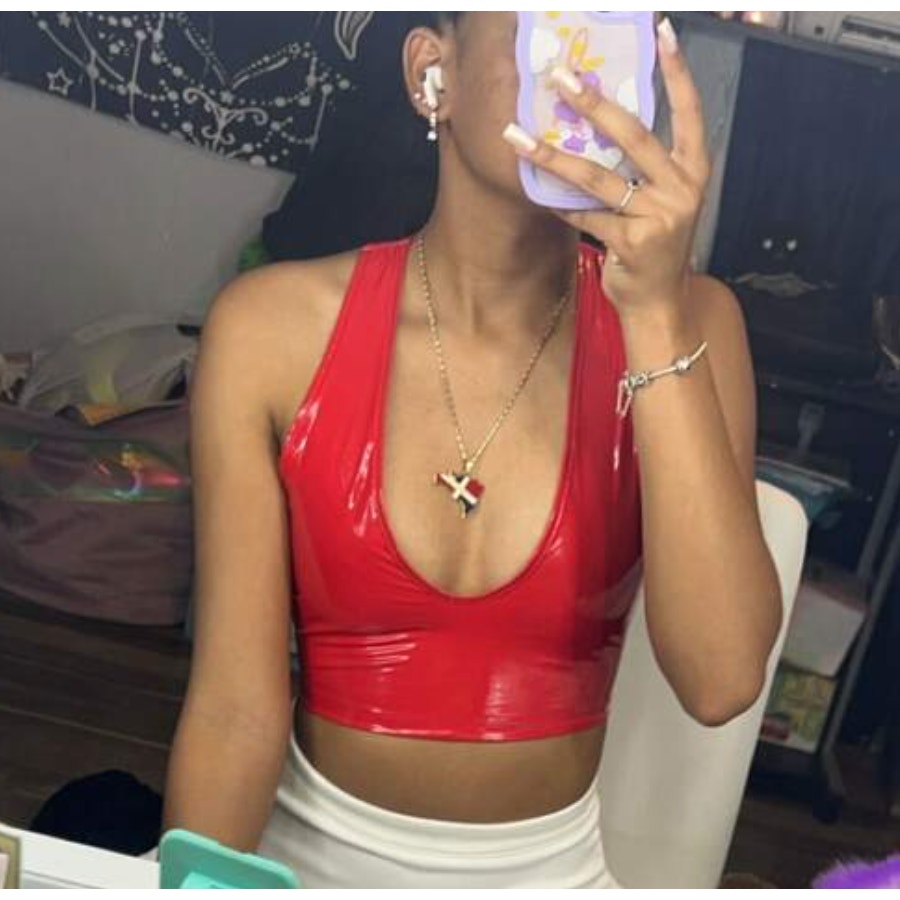 Crimson Vegan Halter Shine Backless Halter