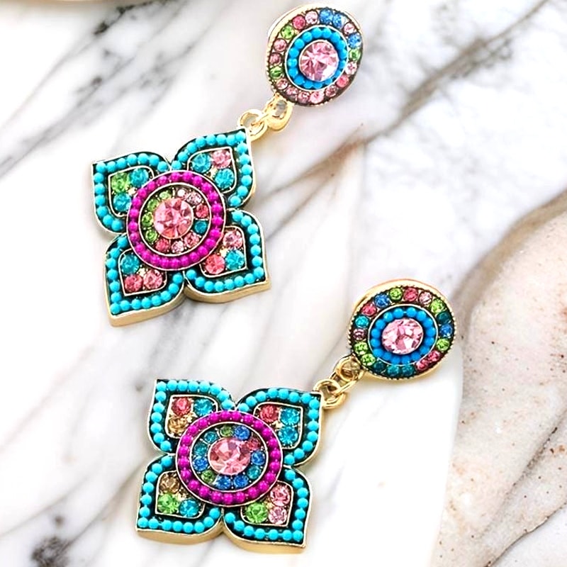Multicolor Beaded Jewel Mandala Earrings