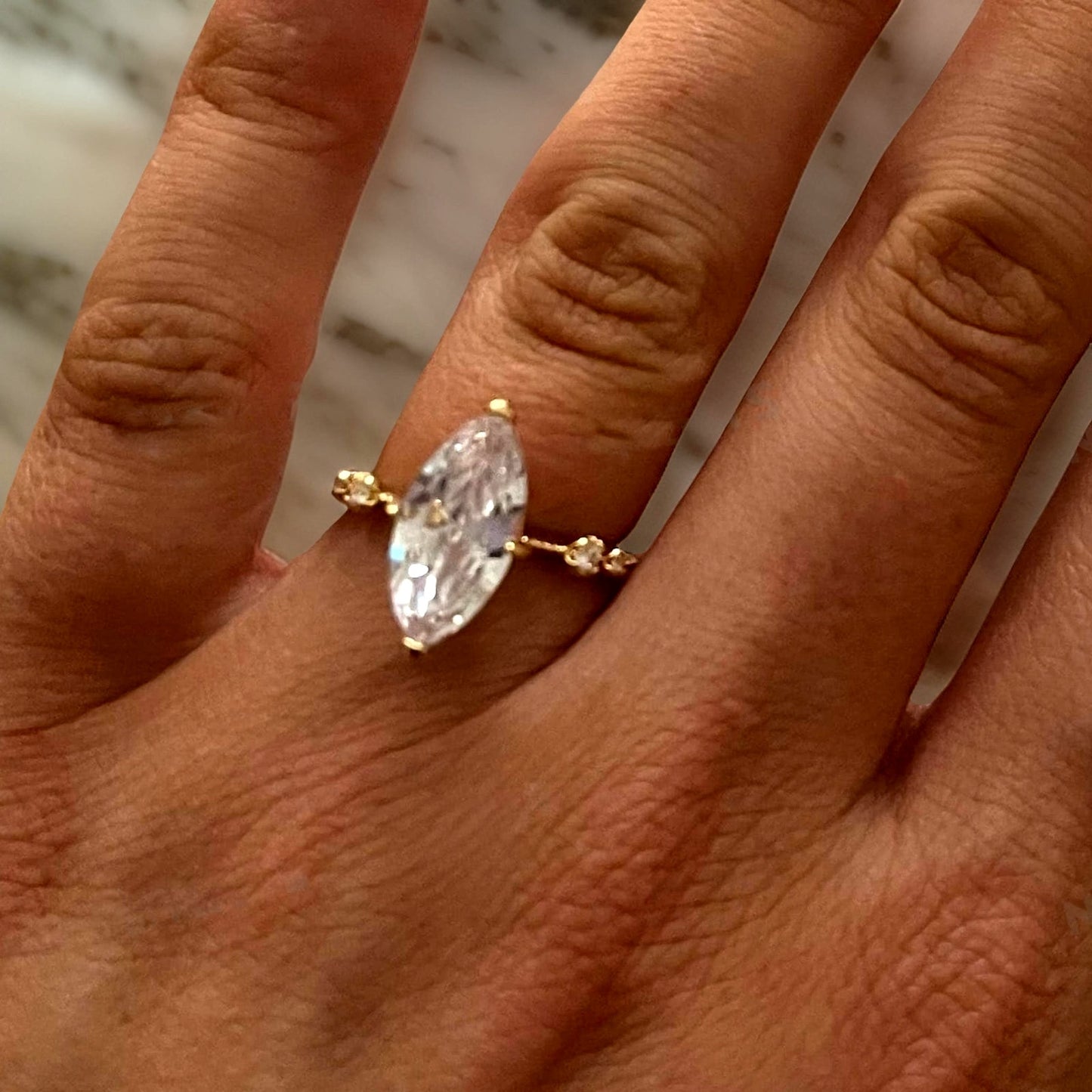 Size 7 Cubic Zirconia Marquise Solitaire Pronged Gold Ring