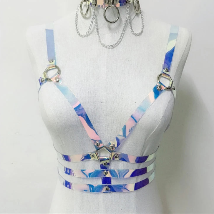 Holo Halo Laser Crop Top Rave Harness