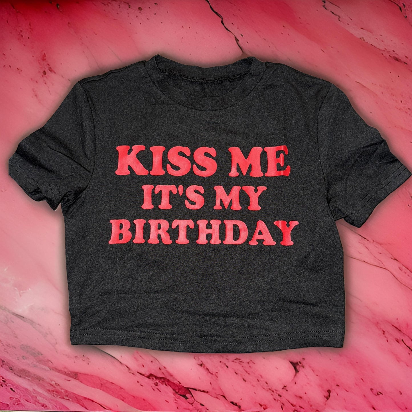 "Kiss Me Its My Birthday" Crop Tee - Black