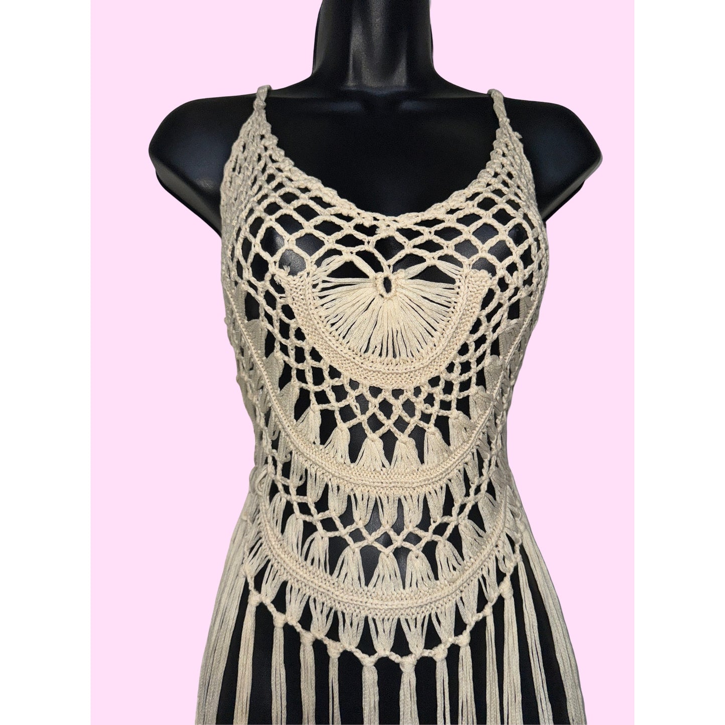Sandy Fringe Knit Beach Maxi Dress