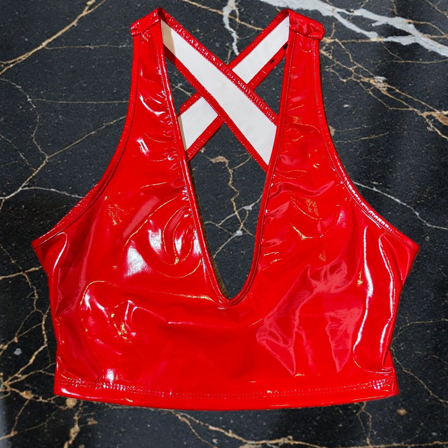 Crimson Vegan Halter Shine Backless Halter
