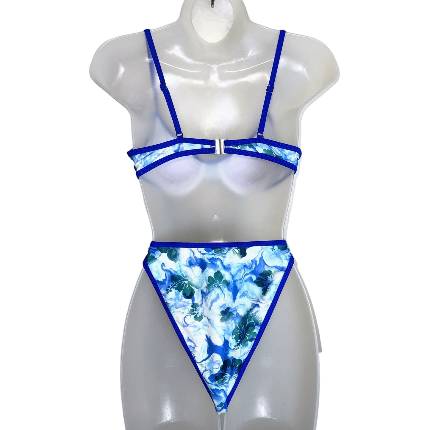Blue Floral Adjustable Bikini Swimsuit Set