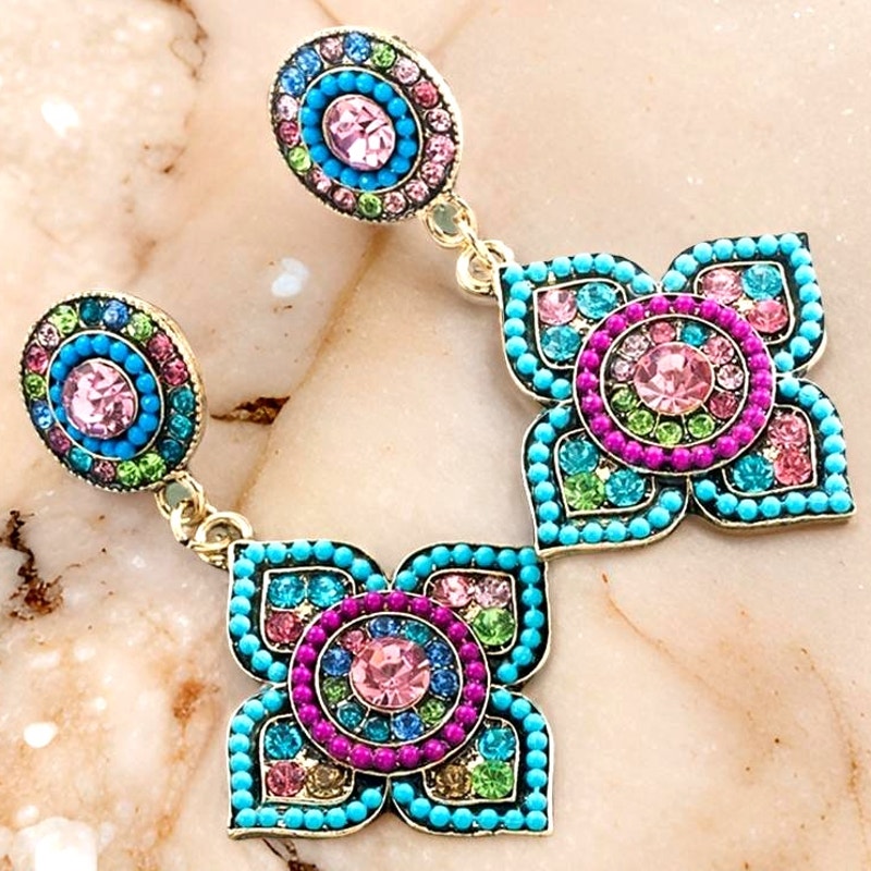 Multicolor Beaded Jewel Mandala Earrings