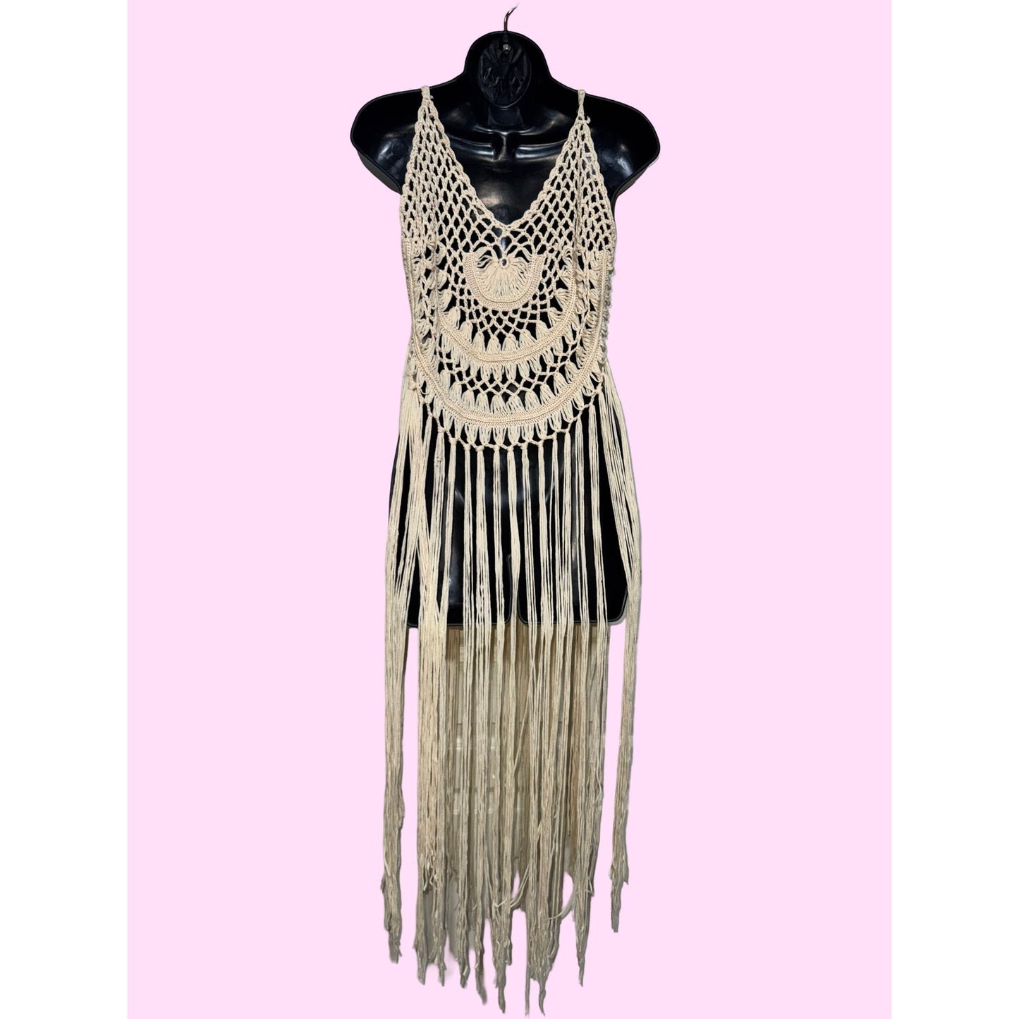 Sandy Fringe Knit Beach Maxi Dress
