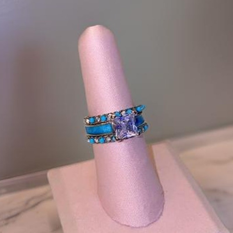 3-ring Silver Turquoise Solitaire Band