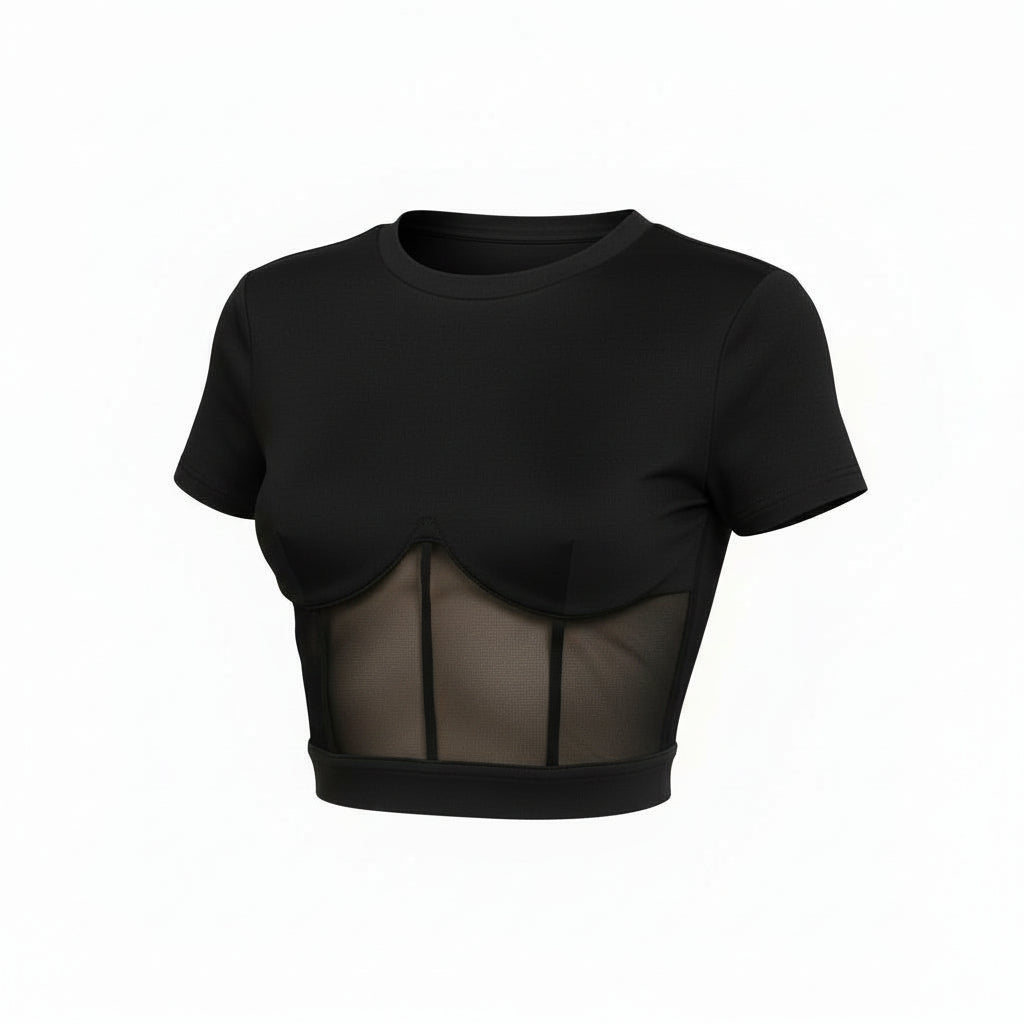 Small Black Mesh Corset Crop Top