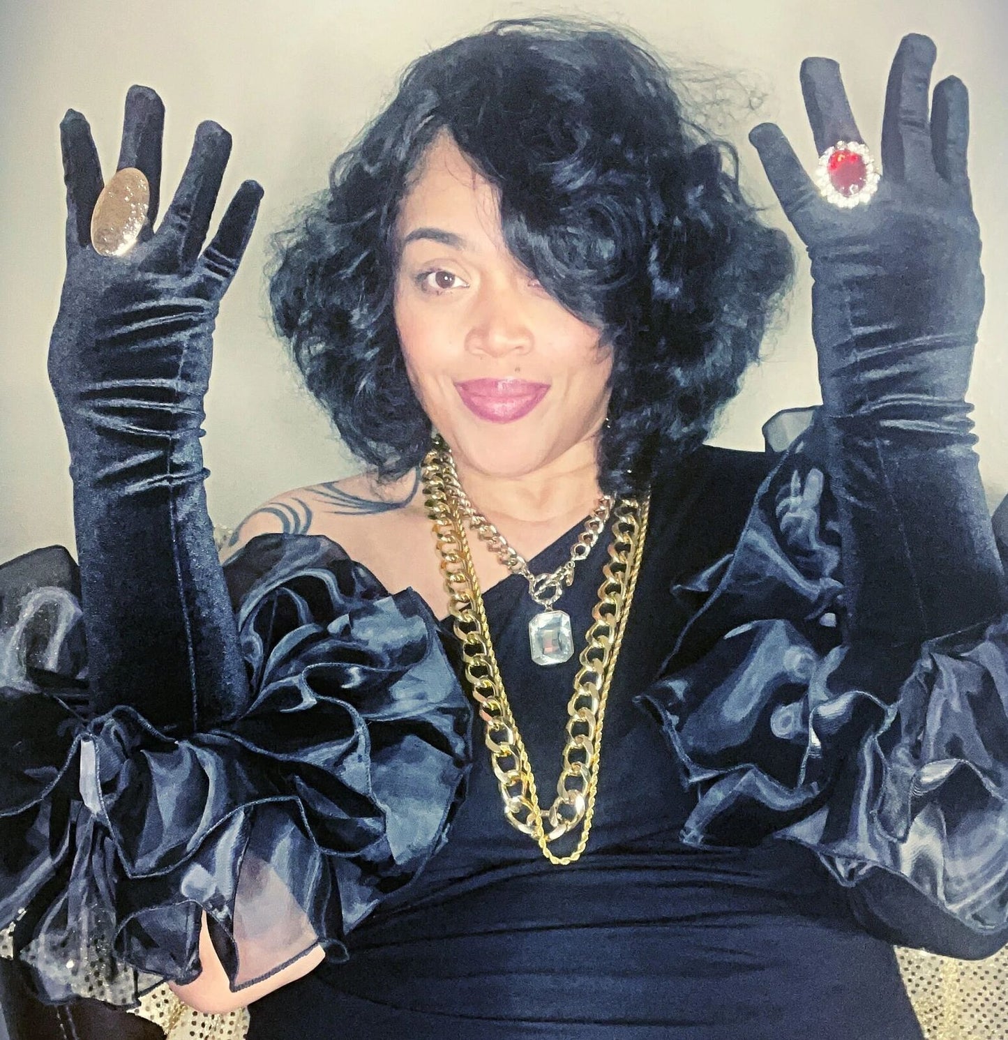 Velvet Puff Opera Evening Gloves - Onyx