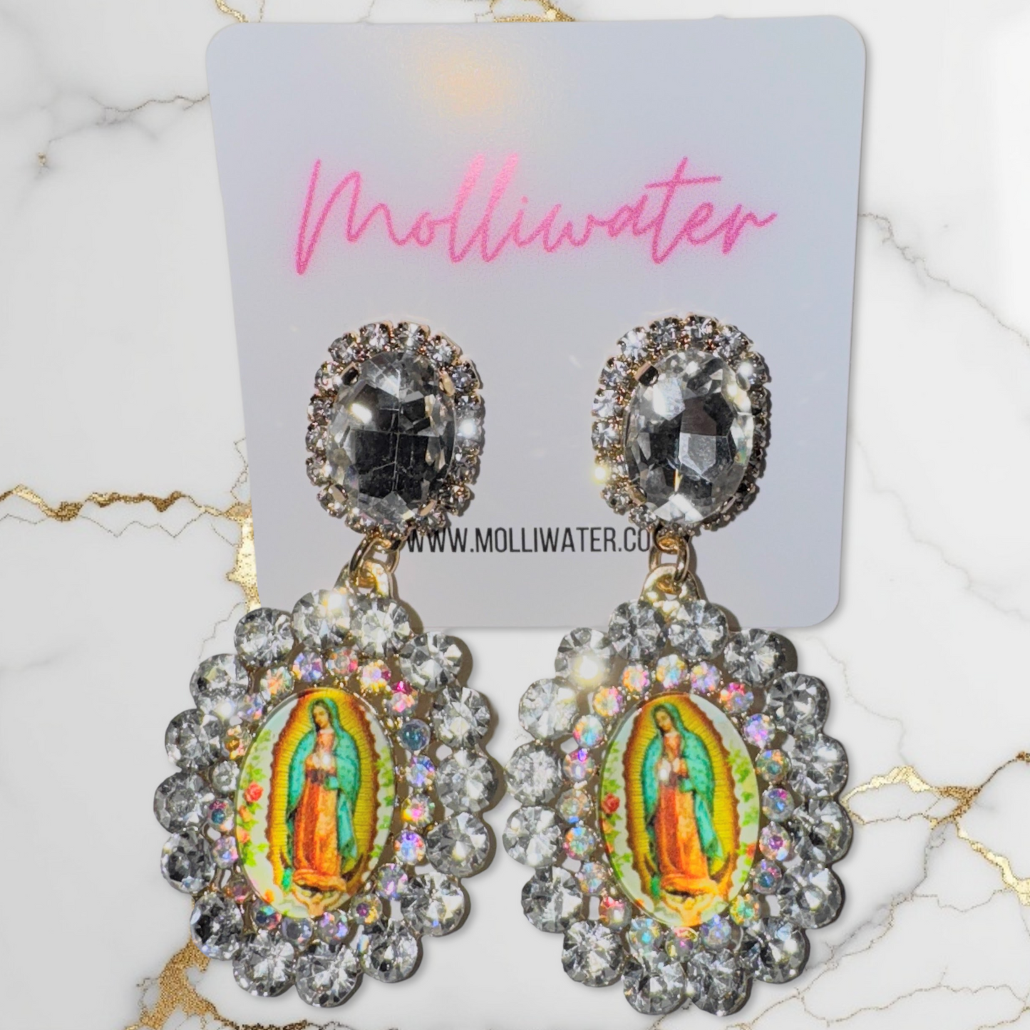 Virgin Mary Rhinestone Dangle Earrings