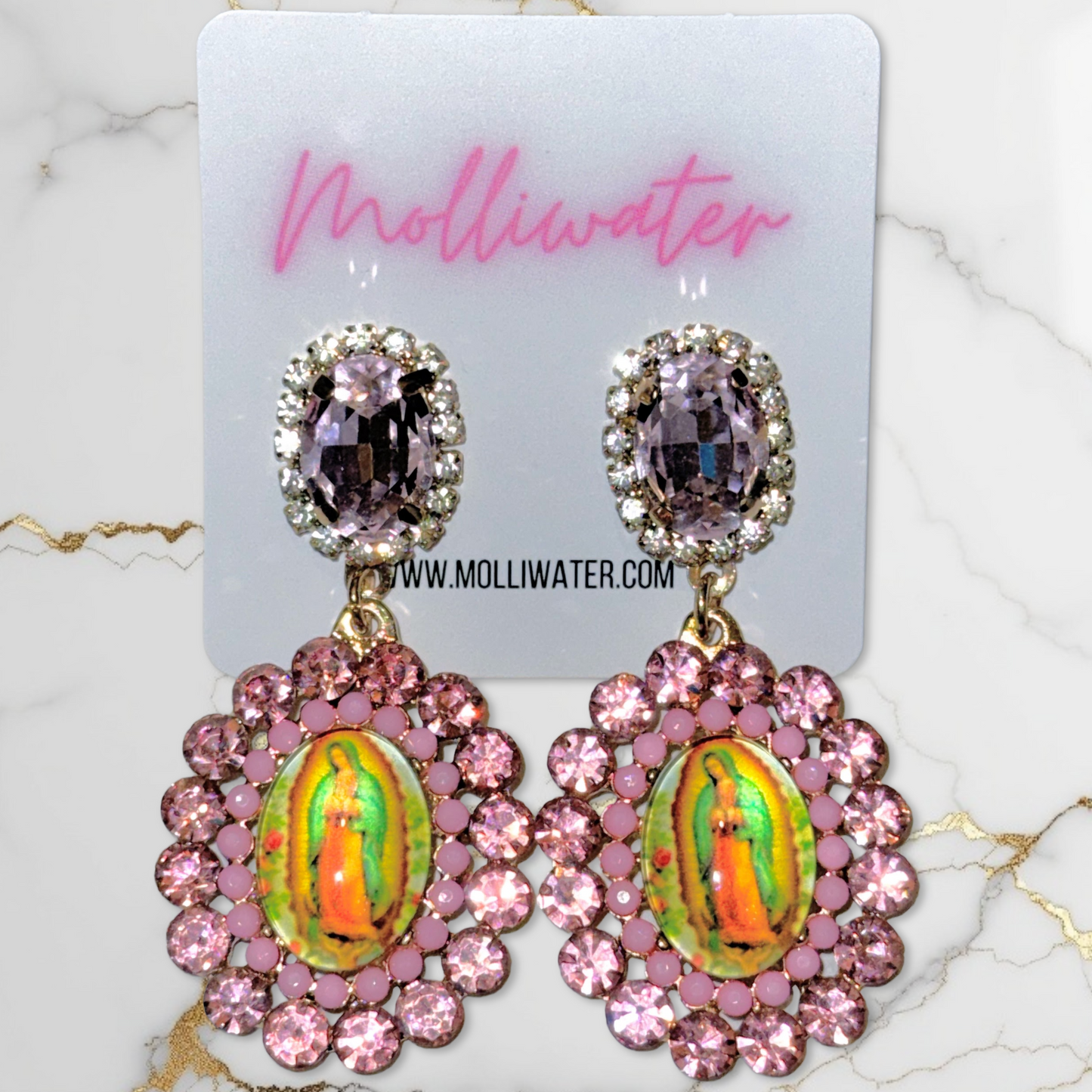 Virgin Mary Rhinestone Dangle Earrings