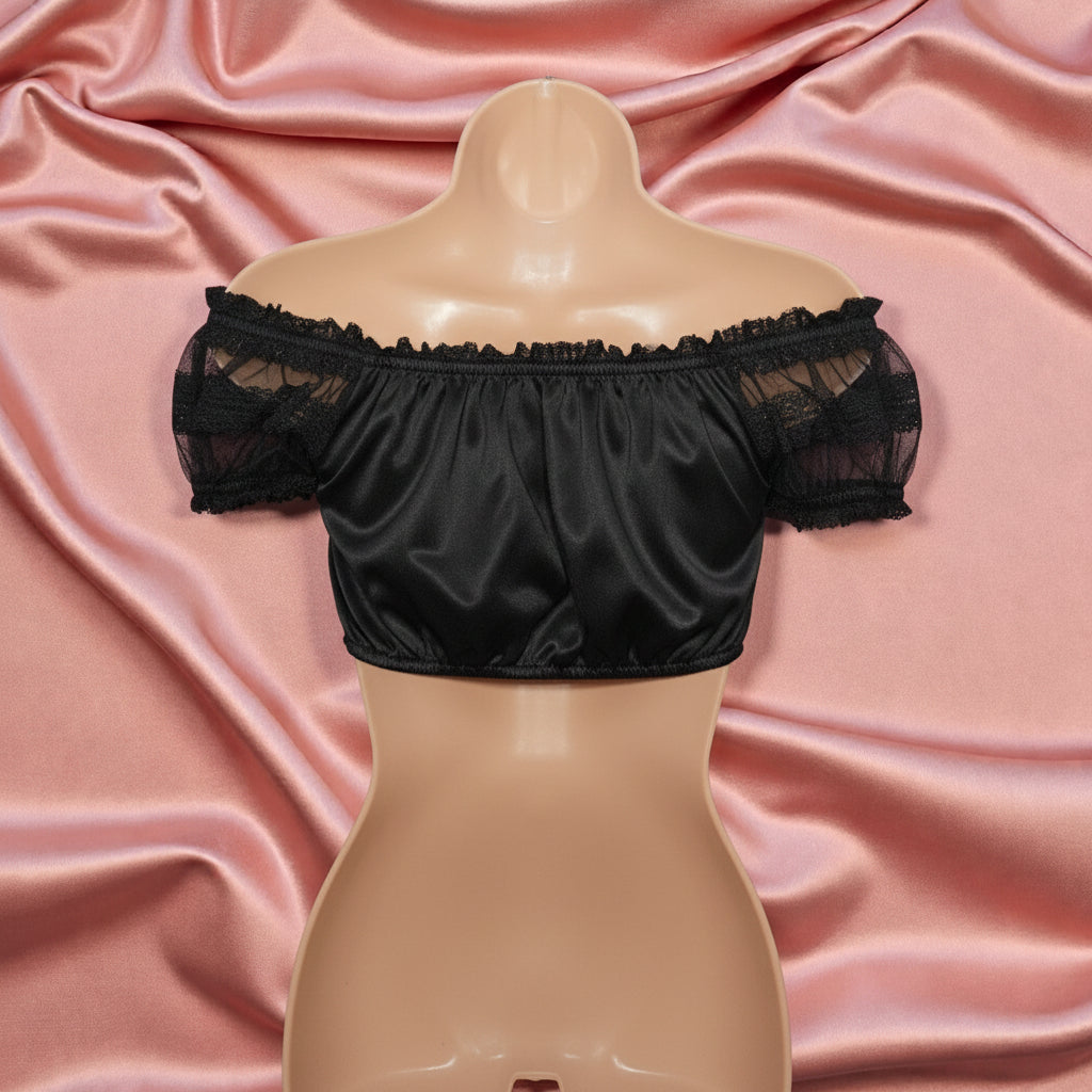 Amelia Ruched Off Shoulder Dirndl Blouse - Black