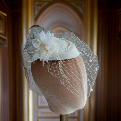 Vintage Style Ivory Pearl Birdcage Hat