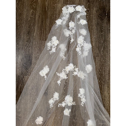 Floral Pearl Lace Ivory Wedding Veil - Ivory