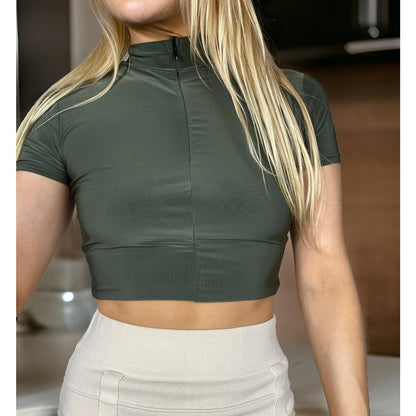 Army Green Zip Charm Crop