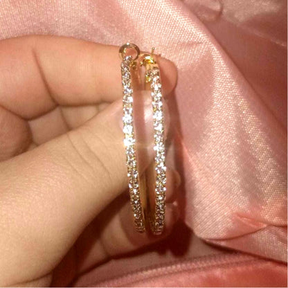 Rhinestone Lined Gold Hoop Earrings