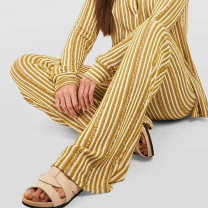 Open Weave Knit Mustard Pants