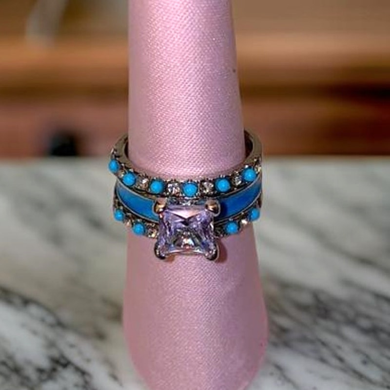 3-ring Silver Turquoise Solitaire Band