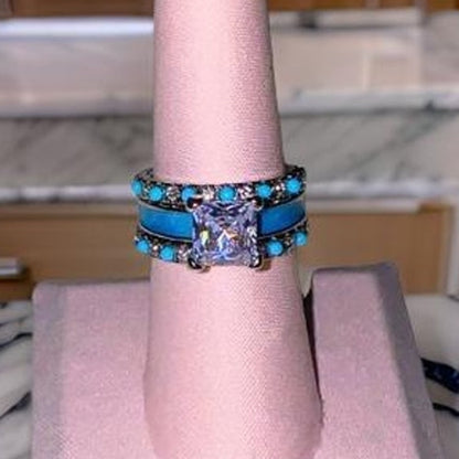 3-ring Silver Turquoise Solitaire Band