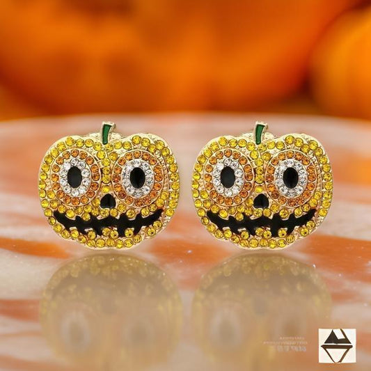 Retro Rhinestone Pumpkin Earrings