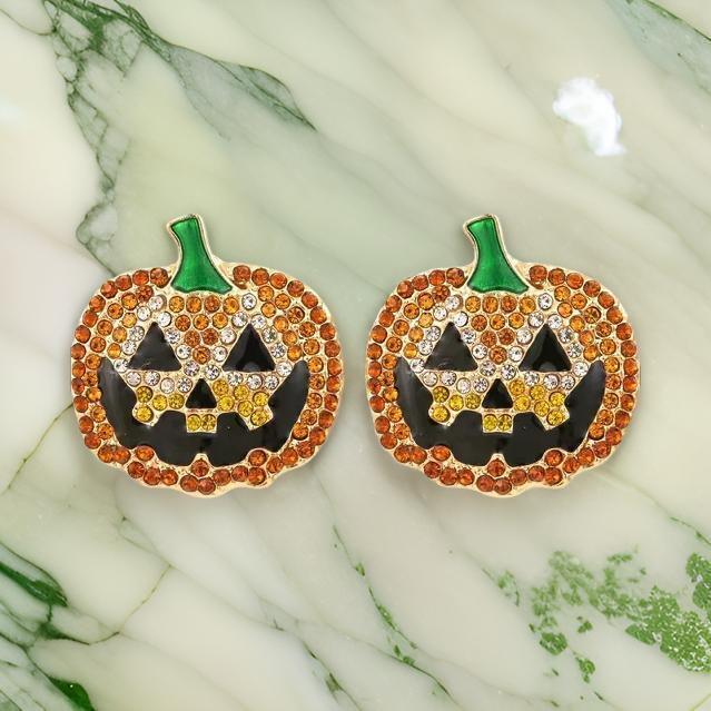 Rhinestone Pumpkin Halloween Earrings