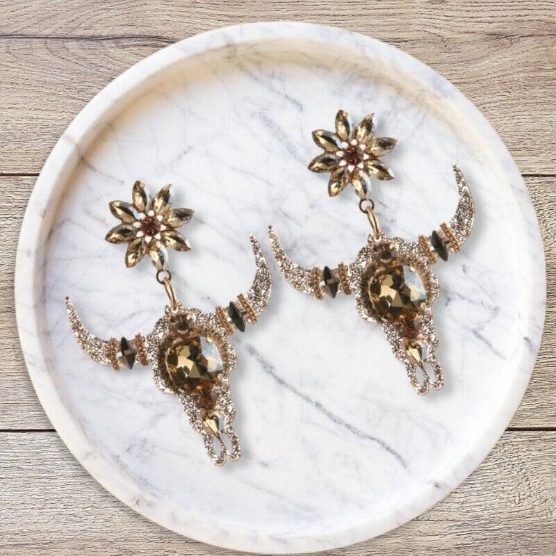 Gilded Bullhorn Western Earrings