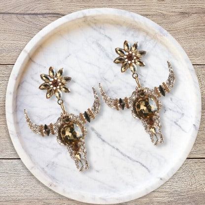 Gilded Bullhorn Western Earrings