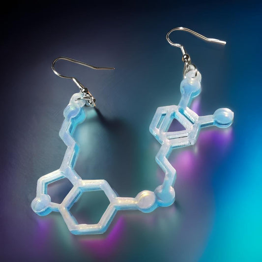 Dopamine Molecule Dangle Earrings - Iridescent