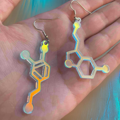 Dopamine Molecule Dangle Earrings - Iridescent