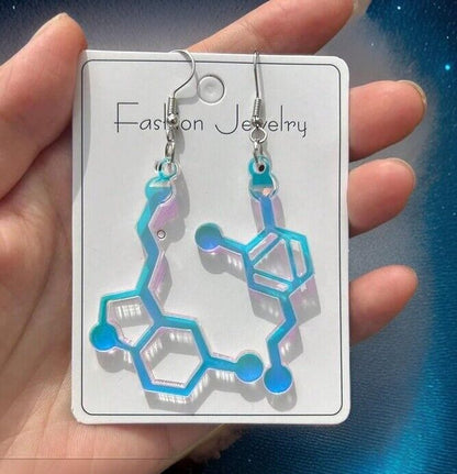 Dopamine Molecule Dangle Earrings - Iridescent