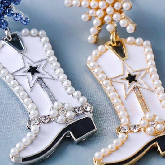 Dallas Cowboys Silver Beaded Boot Dangle Earrings