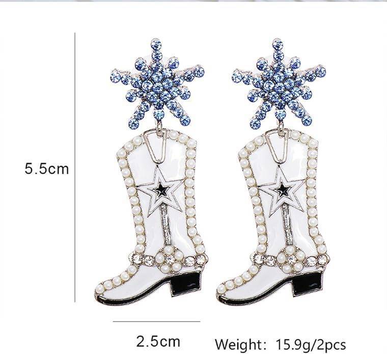 Dallas Cowboys Silver Beaded Boot Dangle Earrings