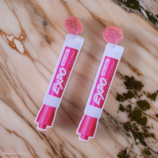 Pink Expo Dry Erase Marker Earrings