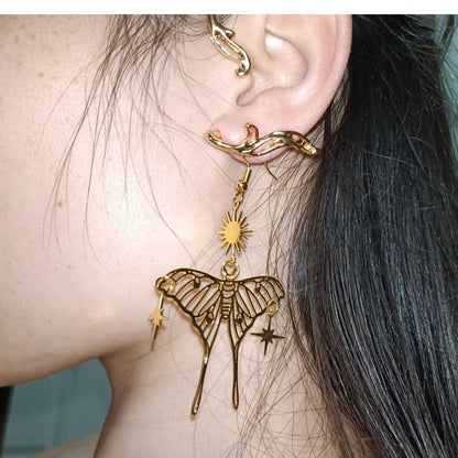 New Gold Metallic Butterfly Dangle Earrings Boho Rave Festival Faerie Grunge