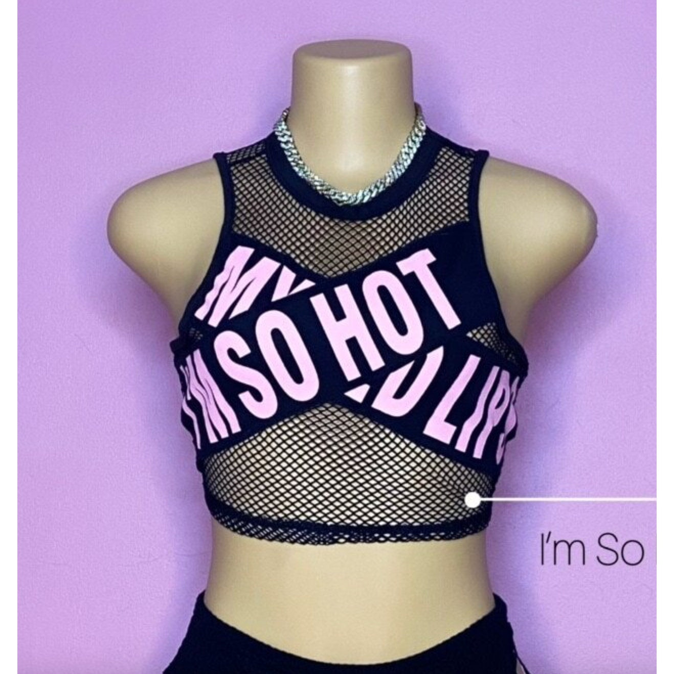 Small Mesh I'm So Hot Pink Tape Crop Top