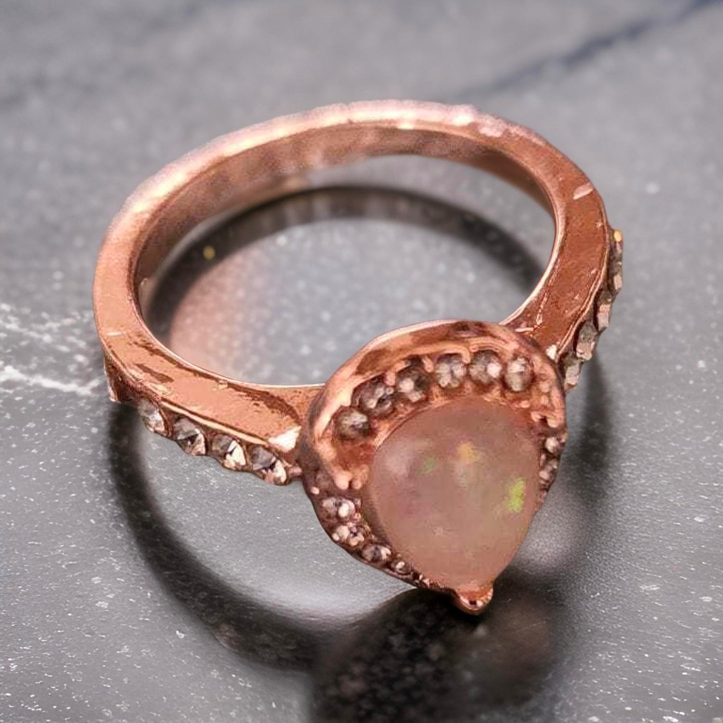 Size 7 14K Rose Gold Plated Opal Pear Shaped Promise Ring