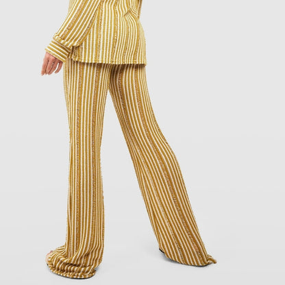 Open Weave Knit Mustard Pants