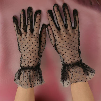 Black Retro Mesh Polka Dot Bridal Gloves