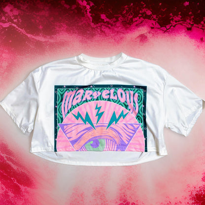 XS White Crop Pink Green Trippy T-shirt