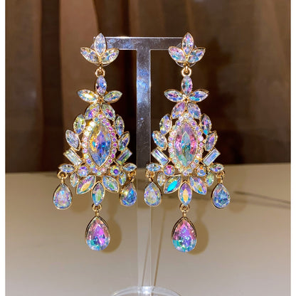 Iridescent Rhinestone Chandelier Drag Earrings