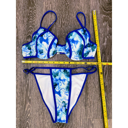 Small Blue Floral Adjustable Bikini Swimsuit Set