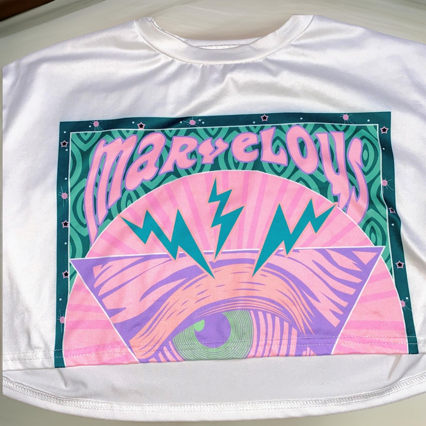 XS White Crop Pink Green Trippy T-shirt