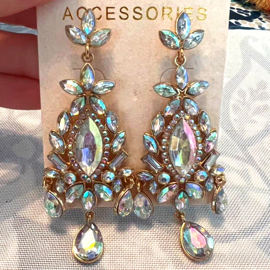 Iridescent Rhinestone Chandelier Drag Earrings