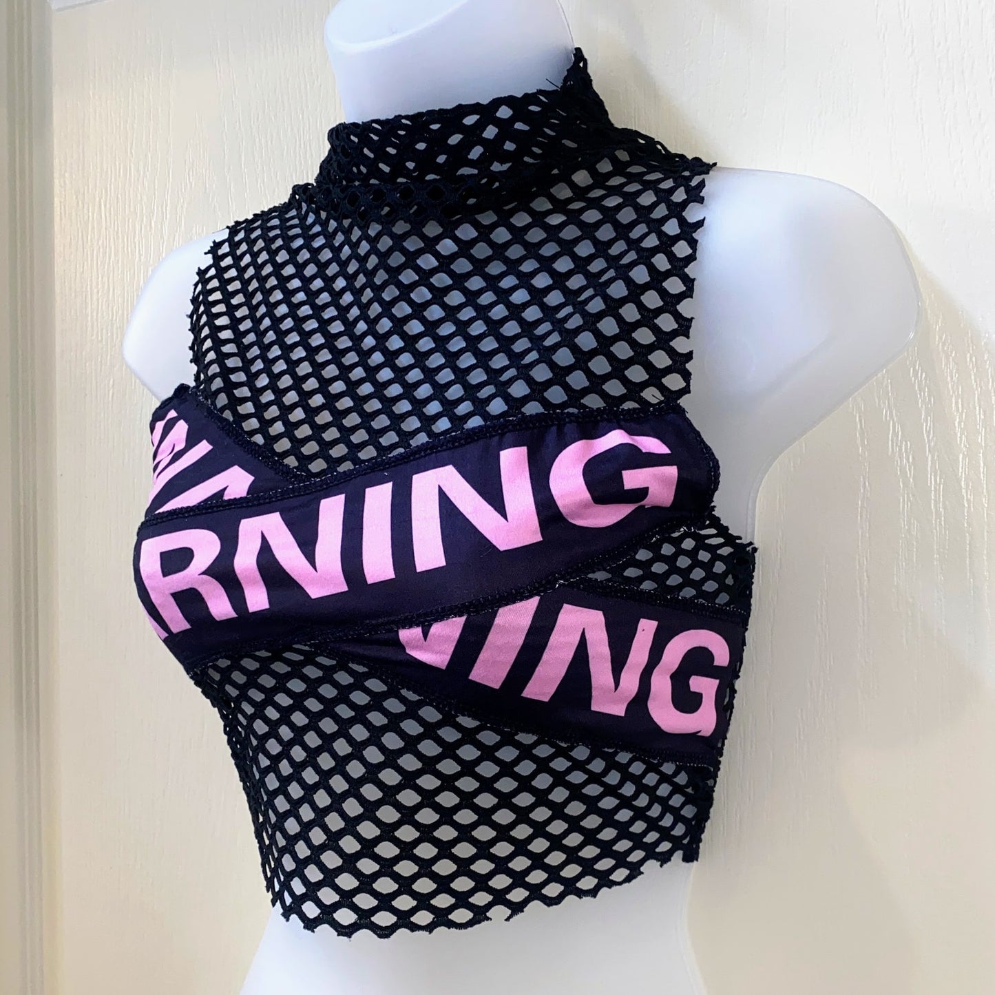 XS Mesh Pink Warning Crop Top